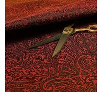 Redbrick Mill Fabrics Flame Retardant Royal Damask Pattern Lightweight Chenille Red Colour Upholstery Curtain Fabrics (1 Metre)