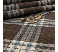 Redbrick Mill Fabrics Flame Retardant Scottish Tartan Checked Quality Hard Wearing Plaid Chenille Upholstery Fabric by The Metre, Brown, 135cm Width (Per Metre)