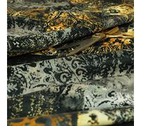 Redbrick Mill Fabrics Flame Retardant Soft Printed Velvet Patchwork Damask Traditional Pattern Upholstery Fabric by The Metre (Gold, Per Metre)