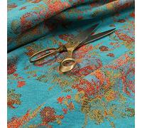 Redbrick Mill Fabrics Full Floral Pattern Chenille in Teal Red Green Colour Quality Furnishing Fabric (10cm x 8cm Sample)