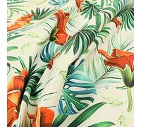 Redbrick Mill Fabrics Jungle Leaf White Green Red Colour Pattern Print Velour Velvet Upholstery Fabric (10cm x 8cm Sample)