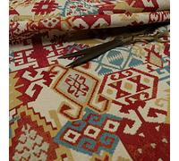 Redbrick Mill Fabrics Kilim Patchwork Pattern Yellow Blue Red Multi Coloured Furnishing Fabric by The Metre, Red (10cm x 8cm Sample)