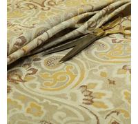 Redbrick Mill Fabrics Large Damask Colorful Pattern Yellow Brown Chenille Upholstery Furnishing Fabric (10cm x 8cm Sample)