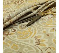 Redbrick Mill Fabrics Large Damask Colorful Pattern Yellow Brown Chenille Upholstery Furnishing Fabric (1 Metre)