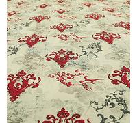 Redbrick Mill Fabrics Modern Printed Velvet Red Grey Damask Pattern Upholstery Furnishing Fabric (10cm x 8cm Sample)