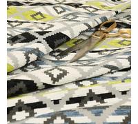 Redbrick Mill Fabrics Modern Small Kilim Aztec Pattern Green Black Chenille Curtain Upholstery Fabric by The Metre, 135cm Width (Per Metre)