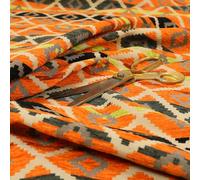 Redbrick Mill Fabrics Modern Small Kilim Aztec Pattern Orange Chenille Curtain Upholstery Fabric by The Metre (10cm x 8cm Sample)