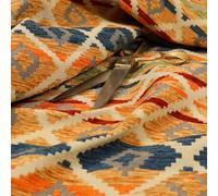 Redbrick Mill Fabrics Modern Small Kilim Aztec Pattern Orange Green Chenille Curtain Upholstery Fabric by The Metre, 135cm Width (Per Metre)