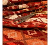Redbrick Mill Fabrics Modern Small Kilim Aztec Pattern Orange Red Chenille Curtain Upholstery Fabric by The Metre (10cm x 8cm Sample)