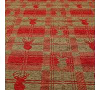 Redbrick Mill Fabrics Modern Soft Like Cotton Small Stag Animal Pattern Upholstery Woven Chenille Fabric by The Metre, Red Brown (10cm x 8cm Sample)