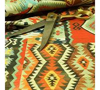 Redbrick Mill Fabrics Orange Tribal Patchwork Pattern Velour Velvet Printed Upholstery Curtain Fabrics (10cm x 8cm Sample)