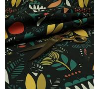 Redbrick Mill Fabrics Quality Jungle Pattern Printed Velveteen Upholstery Material in Black Green Colour (10cm x 8cm Sample)