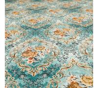 Redbrick Mill Fabrics Quality Shiny Floral Printed Pattern Blue Velvet Upholstery Furnishing Fabric (10cm x 8cm Sample)