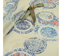 Redbrick Mill Fabrics Round Plate Red Medallion Traditional Patterned Velour Velvet Upholstery Fabrics (10cm x 8cm Sample)