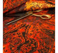 Redbrick Mill Fabrics Soft Printed Velvet Patchwork Damask Traditional Pattern Upholstery Fabric (Red, 10cm x 8cm Sample)