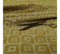 Redbrick Mill Fabrics Striking Large Geometric Unifomed Diamond Medallion Pattern Chenille Fabric by The Metre in Yellow (10cm x 8cm Sample)