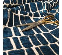 Redbrick Mill Fabrics Striking Large Geometric Unifomed Diamond Medallion Pattern Chenille Fabric by The Metre in Blue Cream (10cm x 8cm Sample)