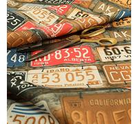 Redbrick Mill Fabrics USA Car License Number Plate Retro Pattern Lightweight Modern Upholstery Fabric (Rust, 10cm x 8cm Sample)