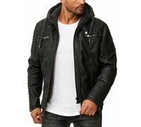 Red Bridge Men's Faux Lether Jacket Transition Biker Jacket with Hooded Modern 2in1 (3XL, Black)