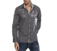 Redbridge Men's Leisure Shirt Regular Fit Long Sleeve Polo Shirt Embroidered
