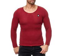 Redbridge Men's Uni Knitted Jumper Chunky Knitted Jumper Round Neck Slim fit Body fit (M, DarkRed)