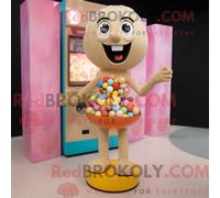 REDBROKOLY Beige Gumball Machine mascot costume character dressed with a Bikini and Clutch bags, Large