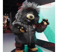 REDBROKOLY Black Porcupine mascot costume character dressed with a Bomber Jacket and Mittens, Large