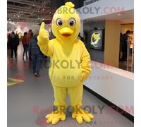 REDBROKOLY Mascot Lemon Yellow Chicken mascot costume character dressed with a Sweatshirt and Gloves