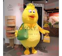 REDBROKOLY Mascot Lemon Yellow Chicken Parmesan mascot costume character dressed with a Cardigan and Clutch bags