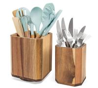 RedCall 2 Pack Acacia Wood Utensil Holder, 360 Rotating Large Cooking Utensil Organizer, Countertop Spoon Spatula Holder, Farmhouse Kitchen Decor