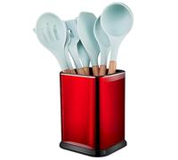 RedCall Stainless Steel Kitchen Utensil Holder for Countertop - Large Cooking Utensil Organizer - Spoon Spatula Holder - Modern Rectangular Utensil Caddy - Red