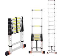 REDCAMP 3.8M Aluminum Telescopic Ladder with Stabiliser Bar, Folding Extension Telescoping Ladder 3.8M, 330 LBS Capacity