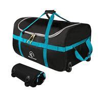REDCAMP 85L Foldable Duffle Bag with Wheels 26", 1680D Oxford Collapsible Large Duffel Bag with Rollers for Camping Travel Gear, Black