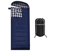 REDCAMP Cotton Sleeping Bag for Adult with Removable Pillow, Wide Sleeping Bag with Hood for 3-4 Season Winter Cold Weather Camping Fishing, Blue with removable pillow (2lbs filling)