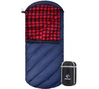 REDCAMP Extra Large Thick Flannel Sleeping Bag for Adults, Big and Tall Cotton Sleeping Bags for Camping with Detachable Hood, Red Plaid with Filling (87"x39")