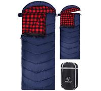 REDCAMP Flannel Sleeping Bag for Adults, Large Cotton Sleeping Bags for Camping with Detachable Hood, Red Plaid with 3lbs Filling (91"x33")