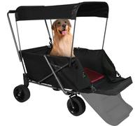 REDCAMP Foldable Dog Trolley with Roof Extendable Rear | 136 kg Load Capacity for Large Dogs | All-Terrain Wheels with Brakes | For Camping Garden Outdoor | High-Quality 600D Oxford Fabric