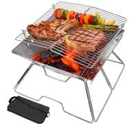 REDCAMP Folding Fire Pit, Stainless Steel with Grill Grate Carry Bag