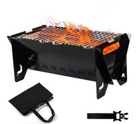 REDCAMP Heavy-Duty Camping Fire Pit with Grill Grate & Poker, Large Portable Wood Burning Firepit for Outdoor BBQ, Picnic, Garden, Patio - Includes Carry Bag, 16x9x8", Black