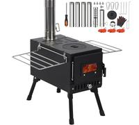 REDCAMP Hot Tent Stove Wood Burner, Portable Burning Stove with Chimneys Gloves Windproof Ropes, Camping Wood Stove for Tent Shelter Outdoor Cooking Heating, Black