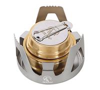 REDCAMP Mini Spirit Burner, Brass Alcohol Stove with Adjustable Flame & Wind Shield, Ultralight Portable Camping Stove for BBQ Backpacking Hiking Outdoor Cooking Picnic, Fuel Not Included (Silver)