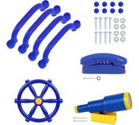REDCAMP Playground Accessories for Kids, Outdoor Swingset Attachments with Pirate Ship Wheel, Toy Telescope, Telephone and Safety Handles，Blue