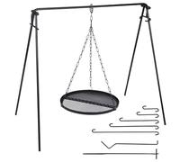 REDCAMP Swing Campfire Grill Stand - Collapsible Campfire Cooking Rack with 6 Hooks & Iron Grill Grate, Portable Dutch Oven Hanger for Outdoor Camping, Cookware, Bonfire, Round