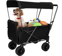 REDCAMP Wagon Cart with Canopy, 150LBS Heavy Duty Folding Beach Cart with All Terrain Big Wheels, Portable Wagon with Brakes for Camping Shopping Fishing Sports