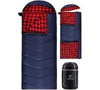REDCAMP Wide Sleeping Bag for Adult, Cotton Sleeping Bag with Hood for 3-4 Season Winter Cold Weather Camping Fishing, Red 3lbs