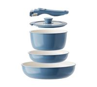 Redchef 5pcs Ceramic Pots and Pans Set Non Stick, Nonstick Kitchen Cookware Set with Detachable Handle, PFAS PFOA & PTFE Free, RV Ceramic Cookware Set for Camping, Oven Safe（Blue