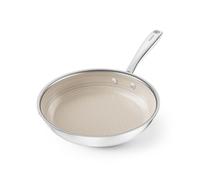 Redchef Ceramic Frying pan,Hybrid Non Stick Frying Pan,Tri-Ply Stainless Steel Skillet,Stay-Cool Handle,Non Toxic,PTFE/PFAS/PFOA Free, Dishwasher/Oven Safe,Compatible with All Stovetops,24cm(Beige)