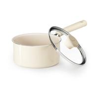 Redchef Ceramic Nonstick Saucepan with Lid,16cm Small Cooking Pot, Non Toxic Sauce Pans for Kitchen, Cool Handle PFAS Free Compatible with All Cooktops, White