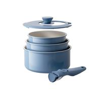 Redchef Ceramic Saucepans Set 16/18/20 cm with Removable Handle, Pot Set Induction Safe, Non-Stick, Space Saving, Stackable Design, PFAS PFOA & PTFE Free (Blue)