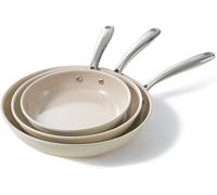 Redchef Gemstone Aluminum II Series 3-Piece Ceramic Frying Pan Set, White Exterior & Brown Interior